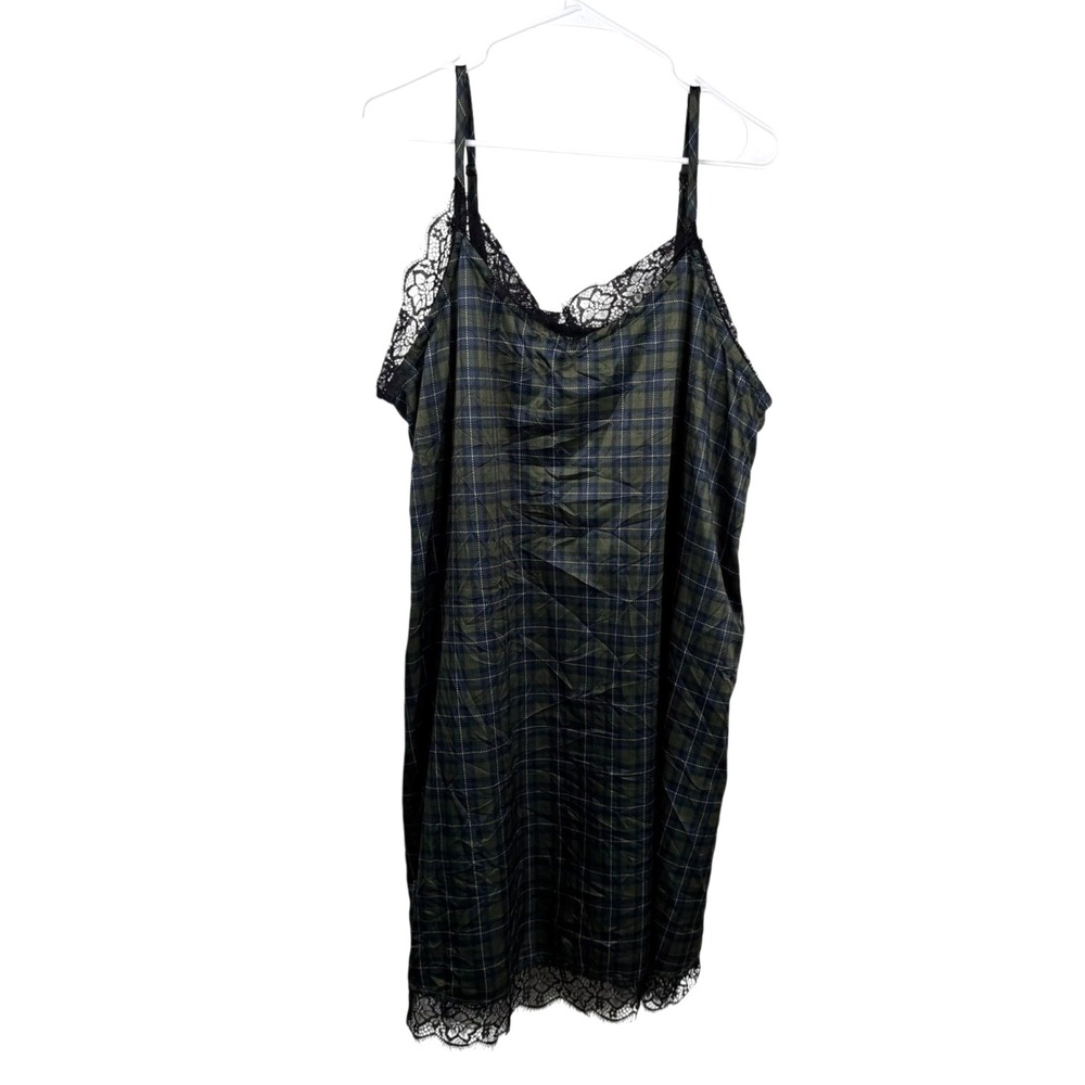 Hot Topic Slip Dress Womens Green Plaid Lace Grunge Punk Emo Outlander Preppy 2X
